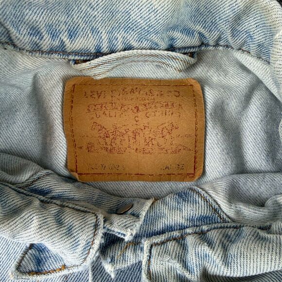 Vtg 90's Levi's Trucker Light Blue Denim Jean Jacket Men's L 70507 Distressed - Picture 3 of 13